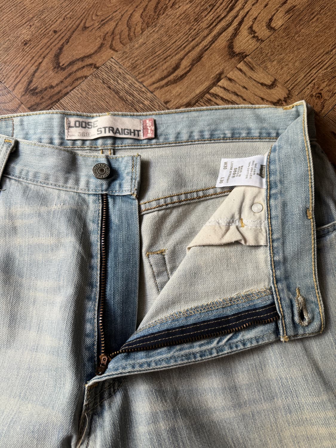 [30]00's 리바이스 569 멕시코제 라이트블루 워싱 와이드 데님팬츠 상품이미지5