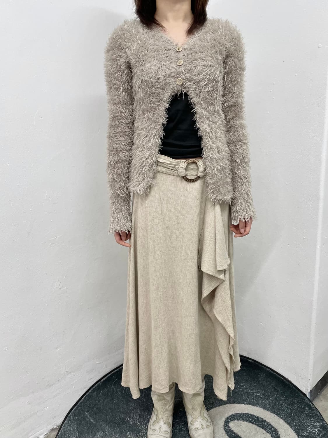 프릴 베이지 우드 스커트 상품이미지3