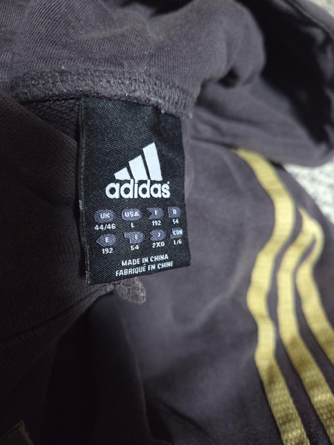 아디다스 퍼플 골드 삼선 후드 티셔츠 L 상품이미지3