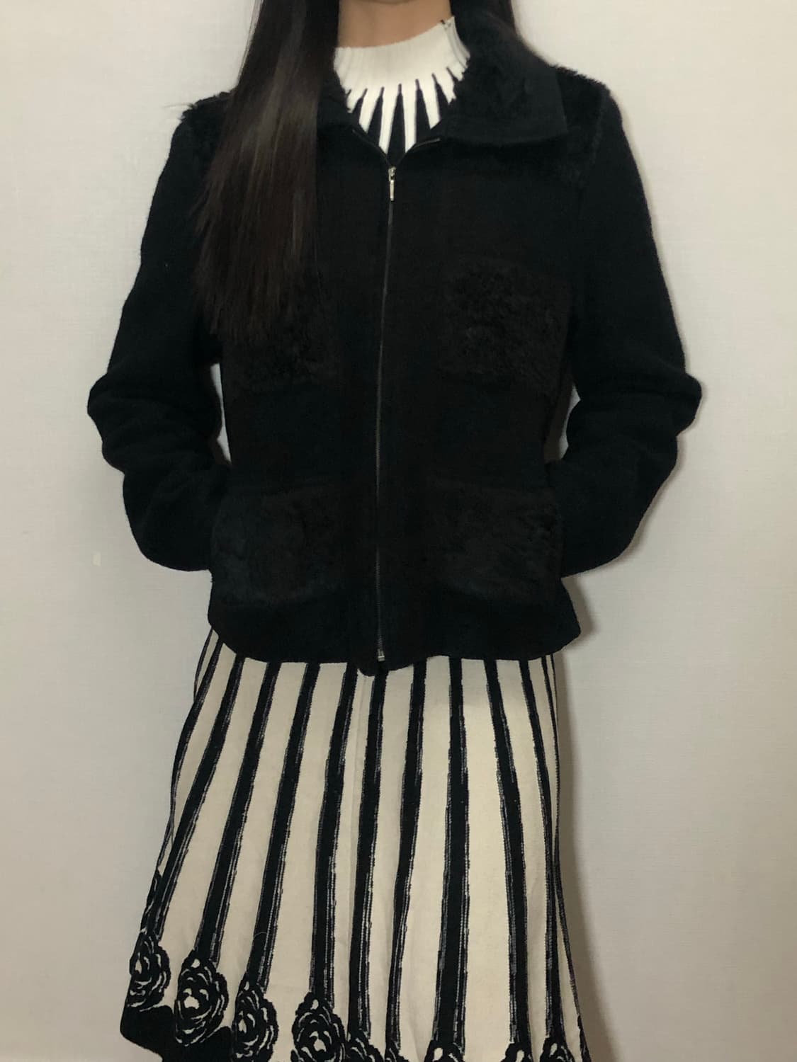 빈티지 블랙 퍼 울 자켓 상품이미지7