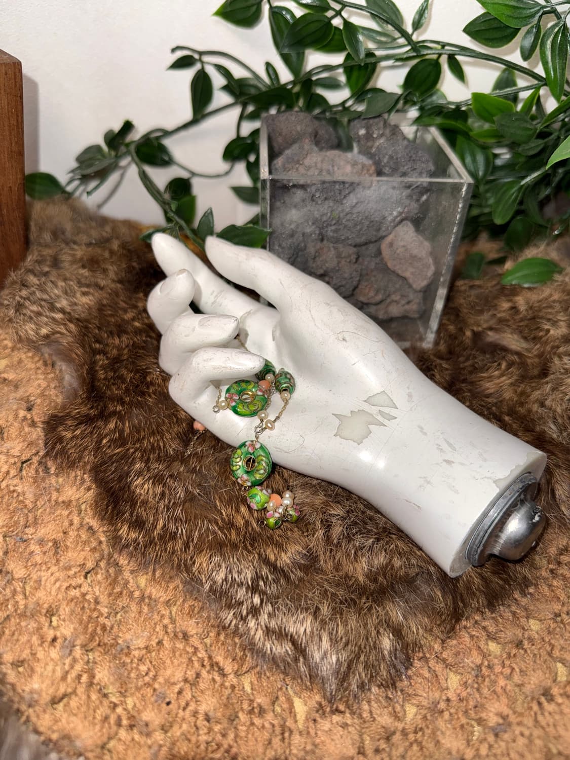 Green oriental ring chain beads necklace 상품이미지2