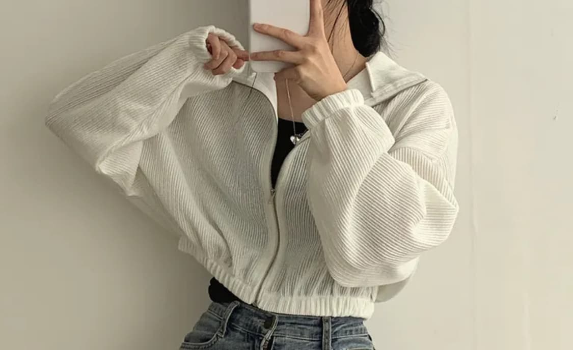 크롭 골지 집업(아이보리/free) 상품이미지1