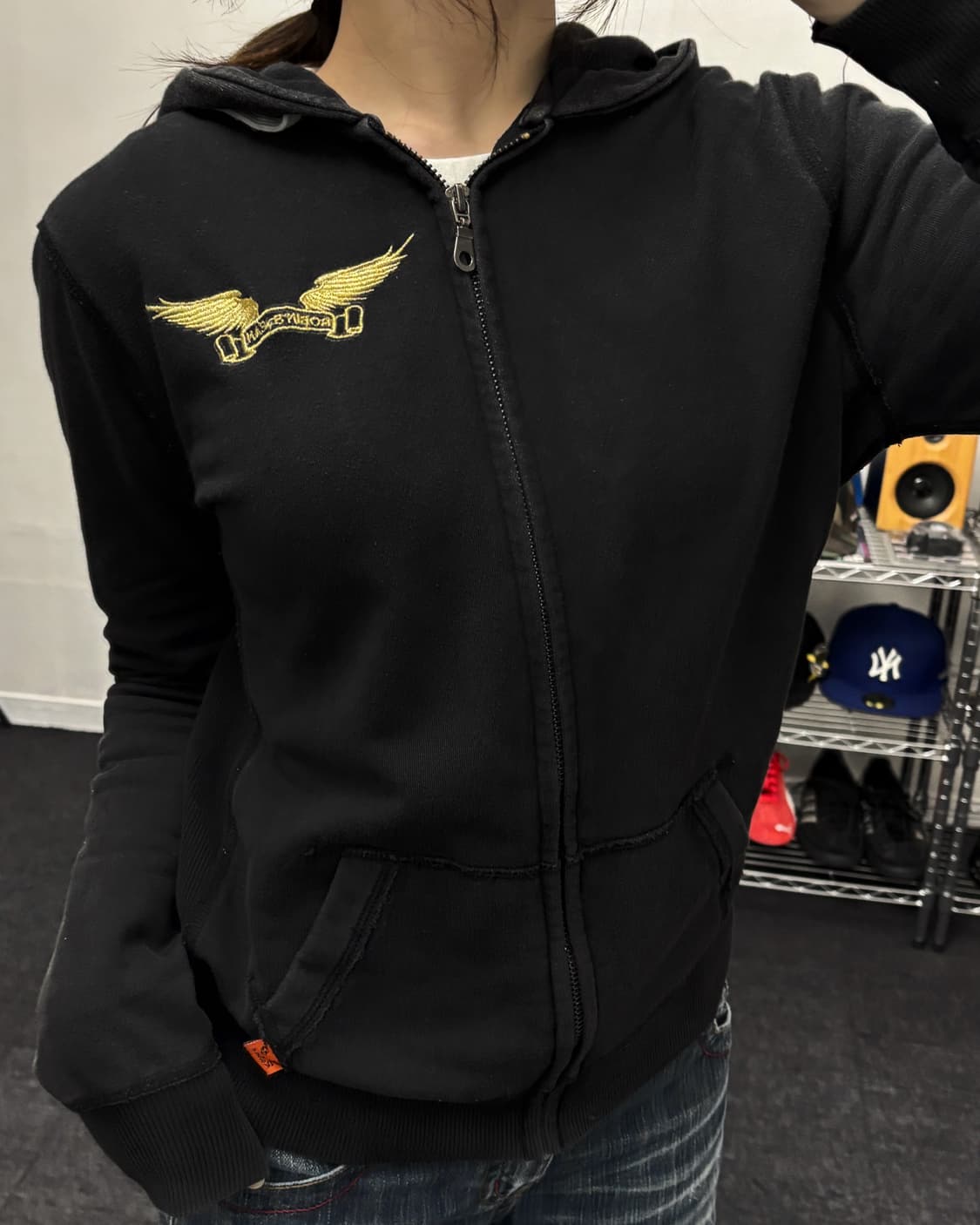 로빈스진 골드윙 블랙 후드집업 상품이미지2