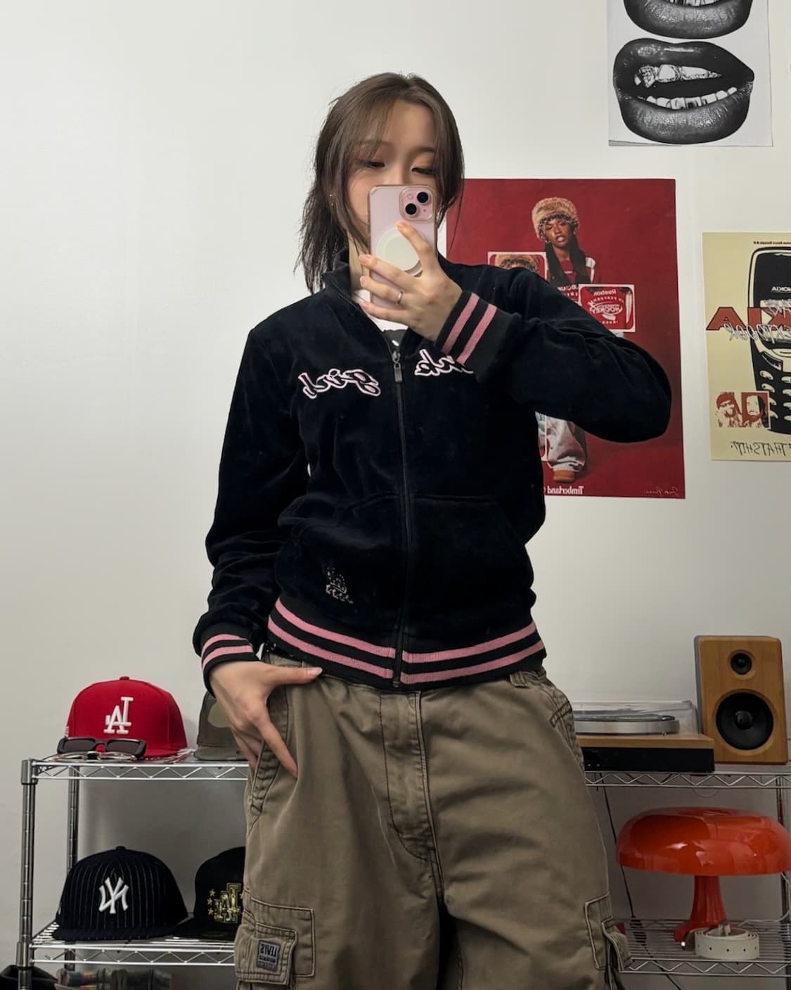 빈티지 핑크 걸 벨벳 트랙탑 상품이미지2