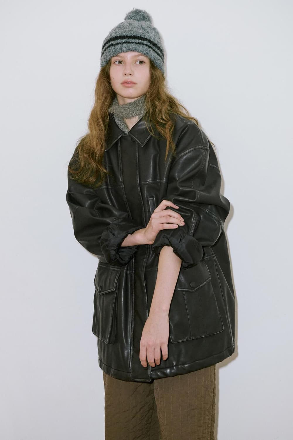 시눈 워싱 레더 하프 자켓 상품이미지3