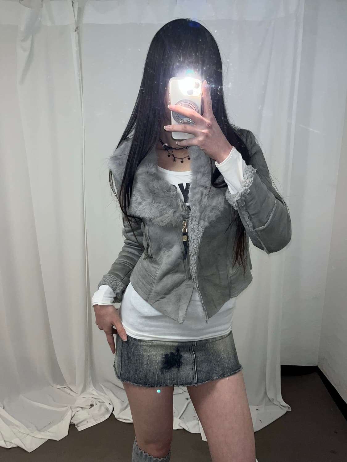 그레이 래빗퍼 무스탕 상품이미지9