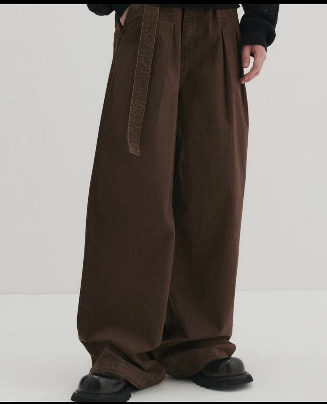 Dnsr 벨티드 헤링본 팬츠 브라운 s 상품이미지1