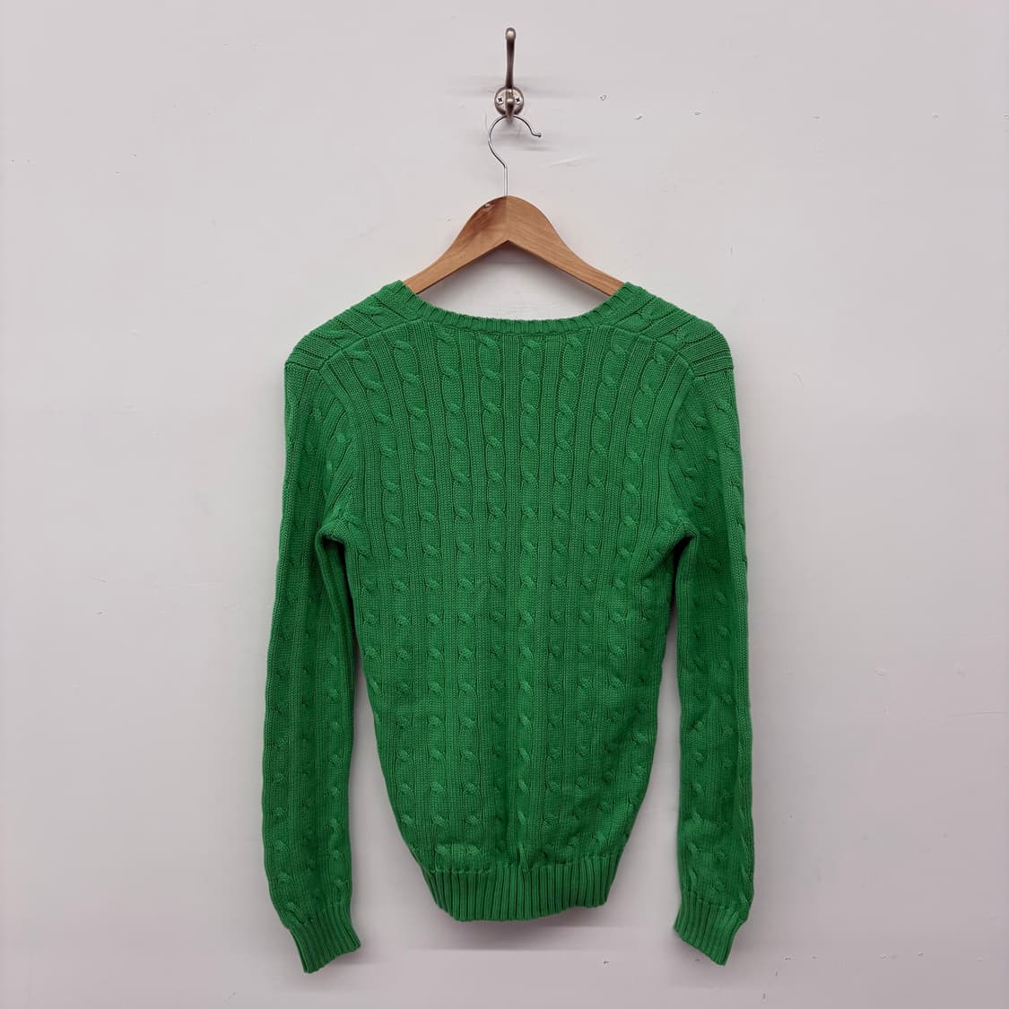 랄프로렌 그린 브이넥 케이블 니트 여/M 상품이미지2