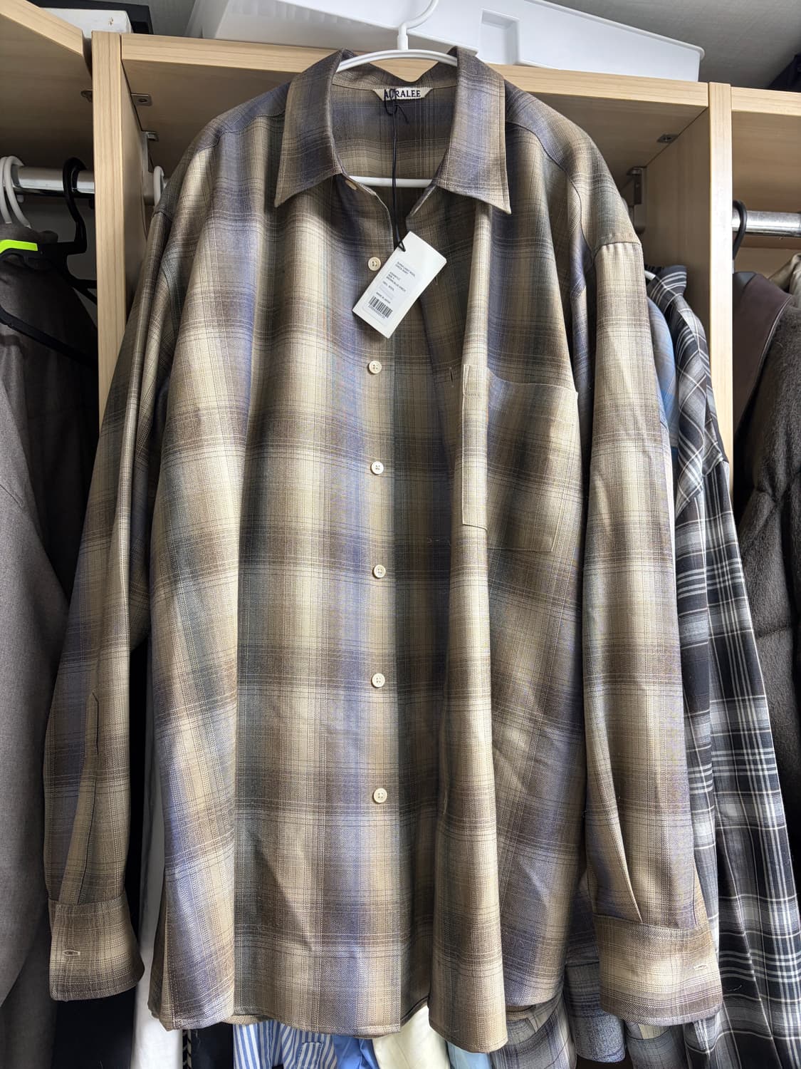 오라리 25aw 슈퍼 라이트 울 체크 셔츠 브라운 블루 5사이즈 상품이미지1