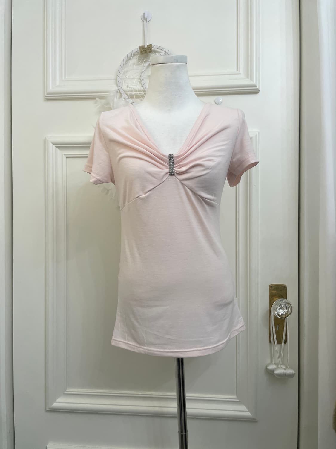 pink cubic point bust bow span top 상품이미지1