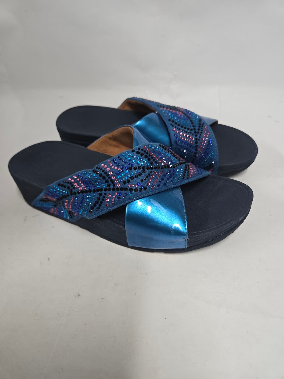 핏플랍 여성 샌들 블루 큐빅 장식 235mm 상품이미지1
