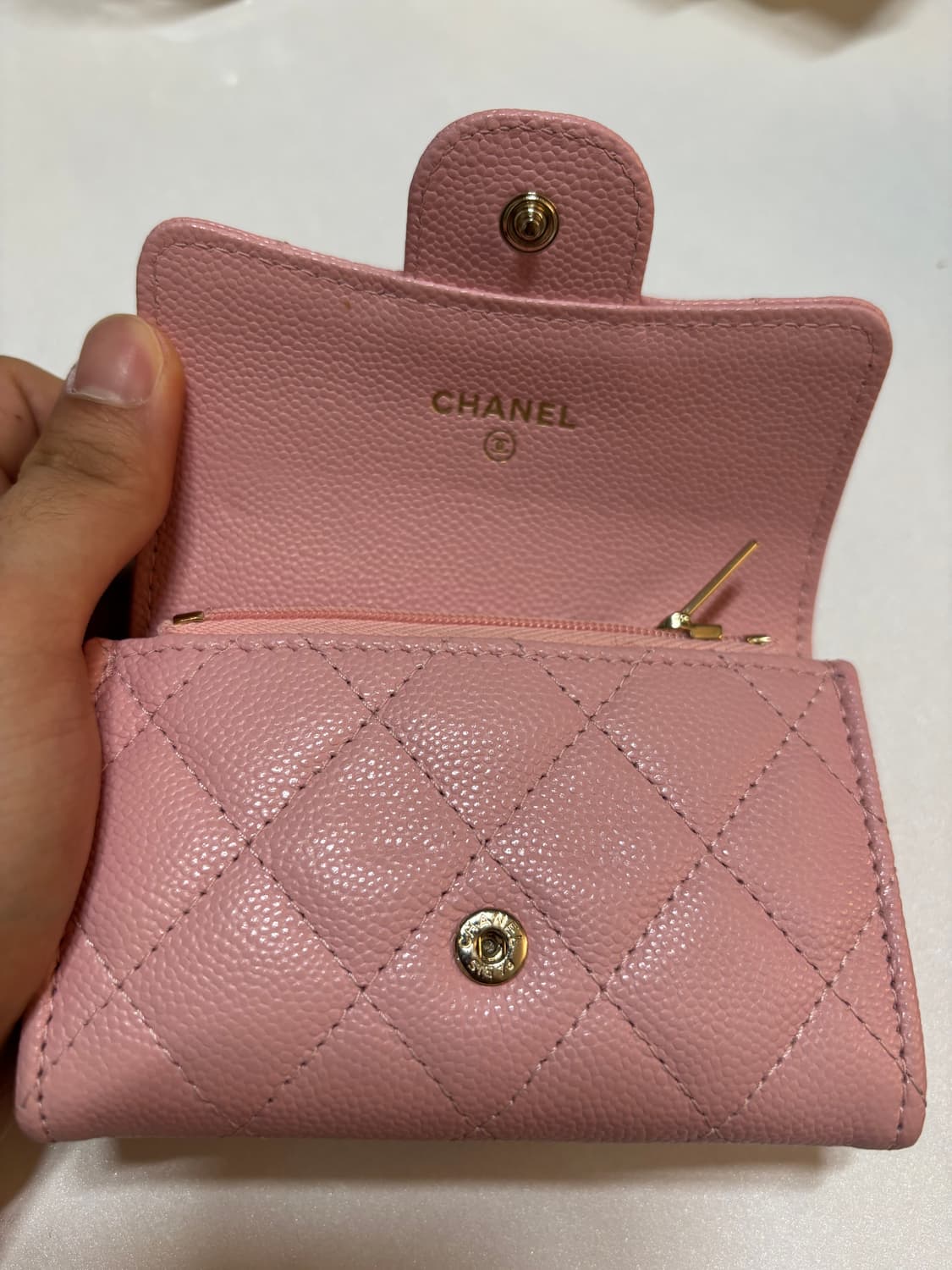 샤넬 캐비어 클똑 지퍼 핑크 지갑 상품이미지5
