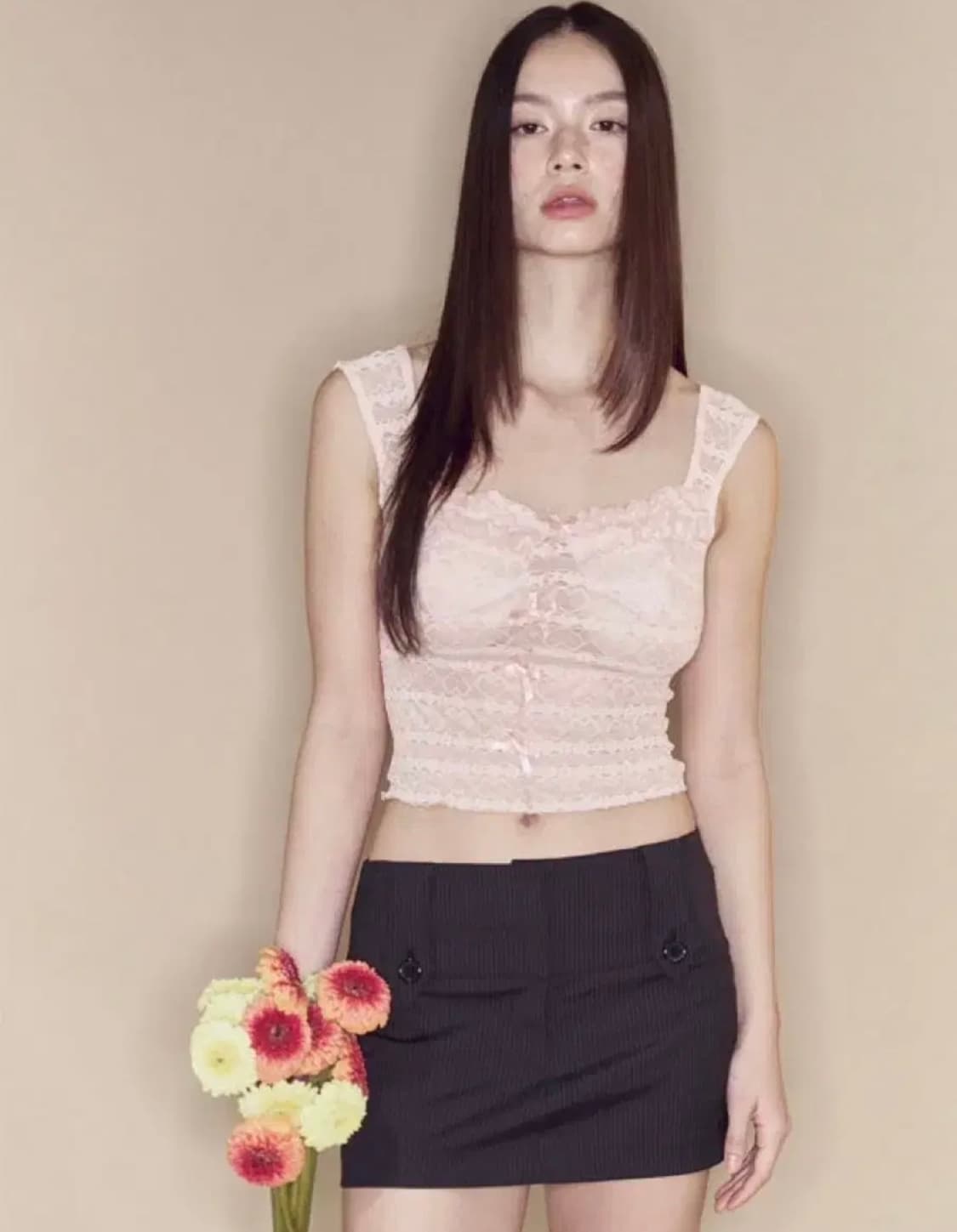 플노팔 루비리본레이스 탑 핑크 상품이미지1