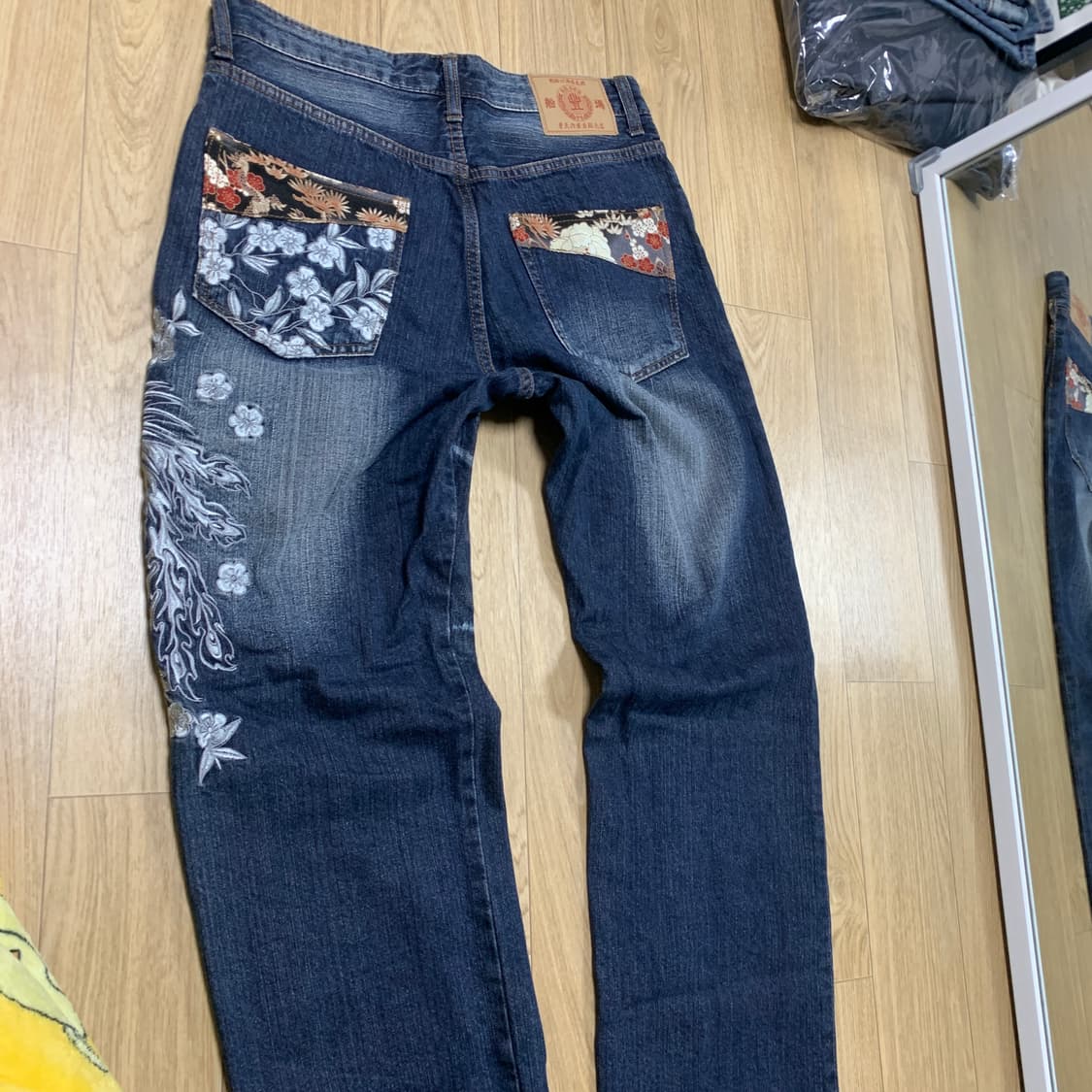 32-L)풍천상점 오리엔탈 봉황 자수 청바지 상품이미지2