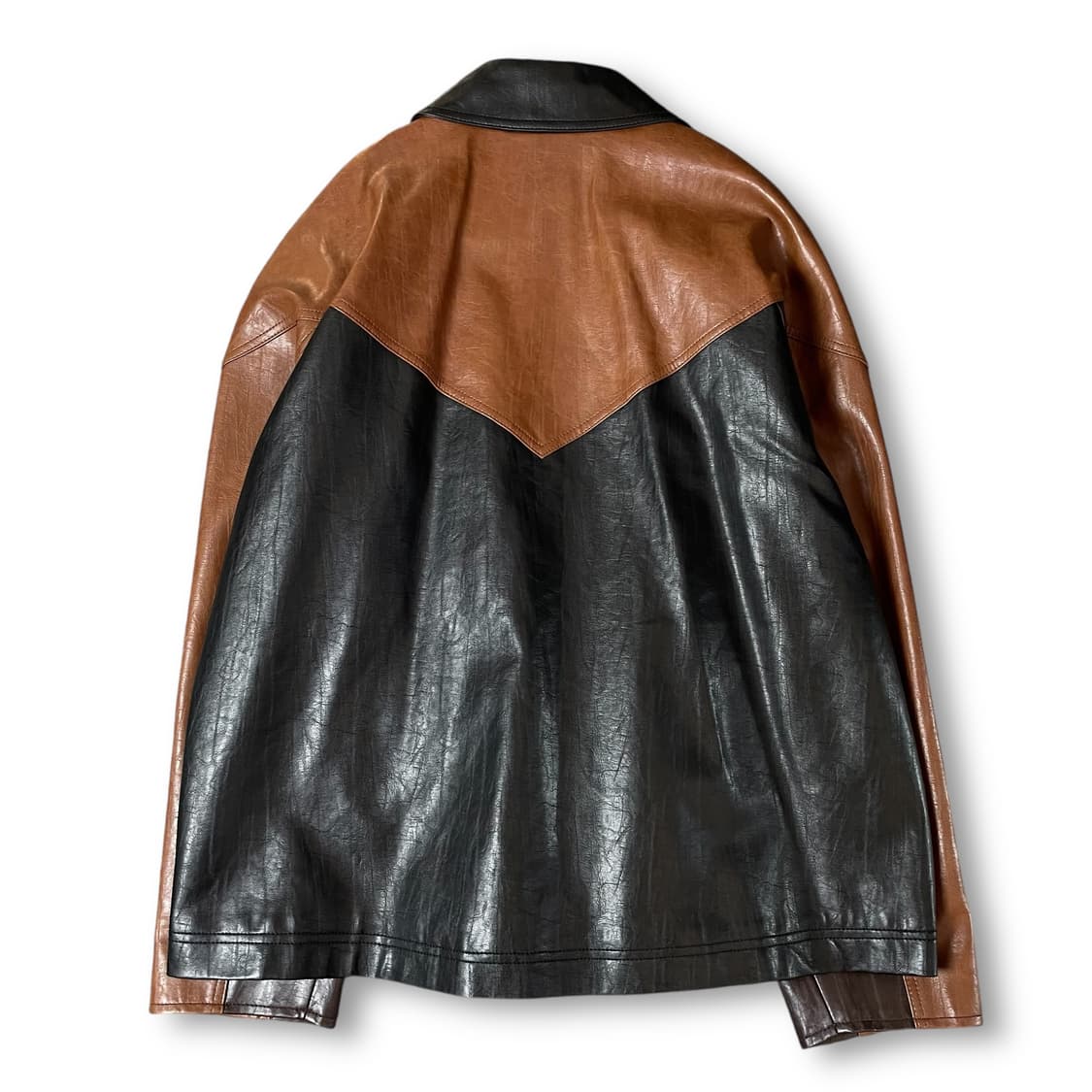 스튜디오톰보이 브라운 투톤 가죽 자켓 F 상품이미지2