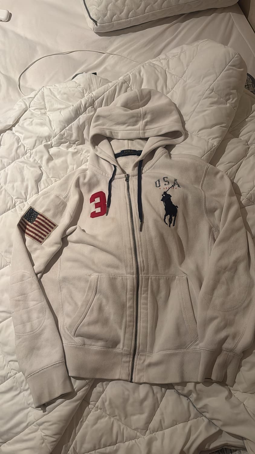 폴로 빅포니 성조기 후드집업 화이트 m 상품이미지1