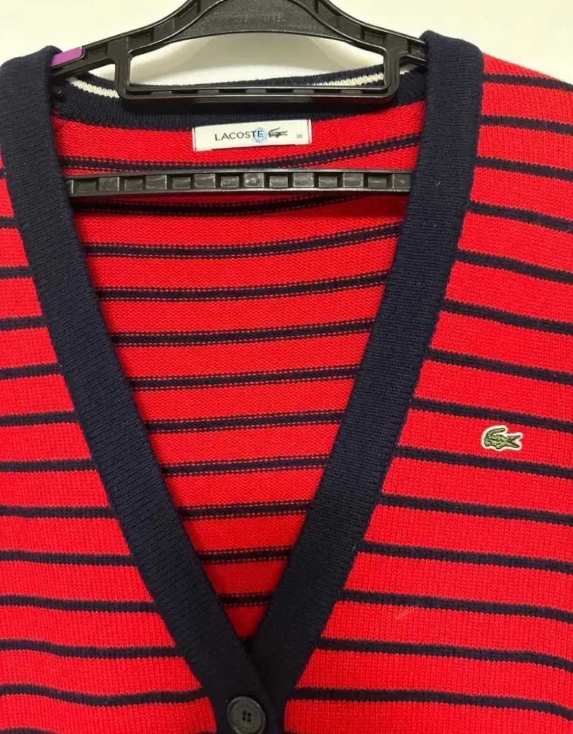 라코스테 레드 네이비 스트라이프울100 가디건 상품이미지5