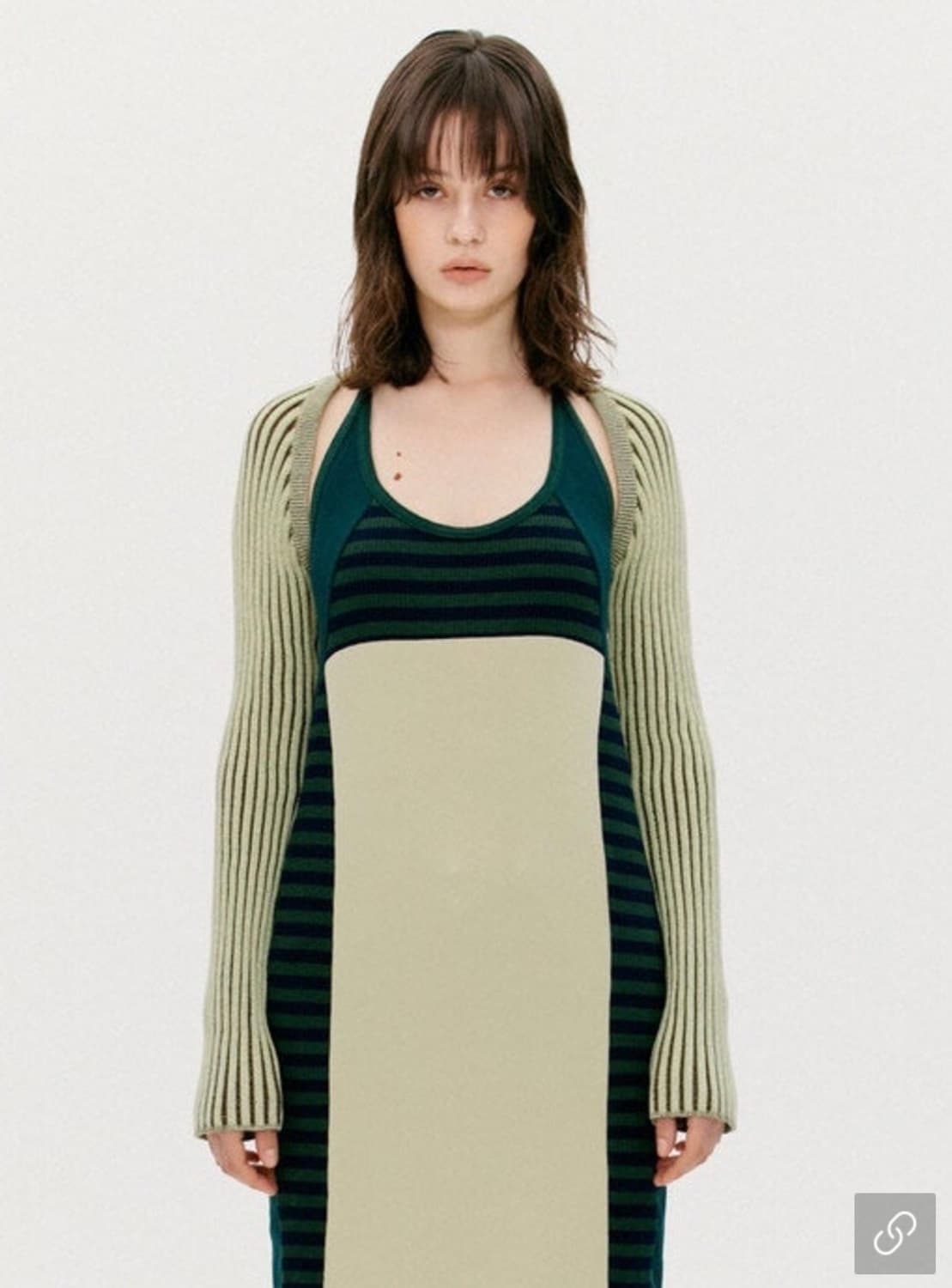 open yy ribbed 스트라이프 볼레로 올리브 그린 상품이미지2