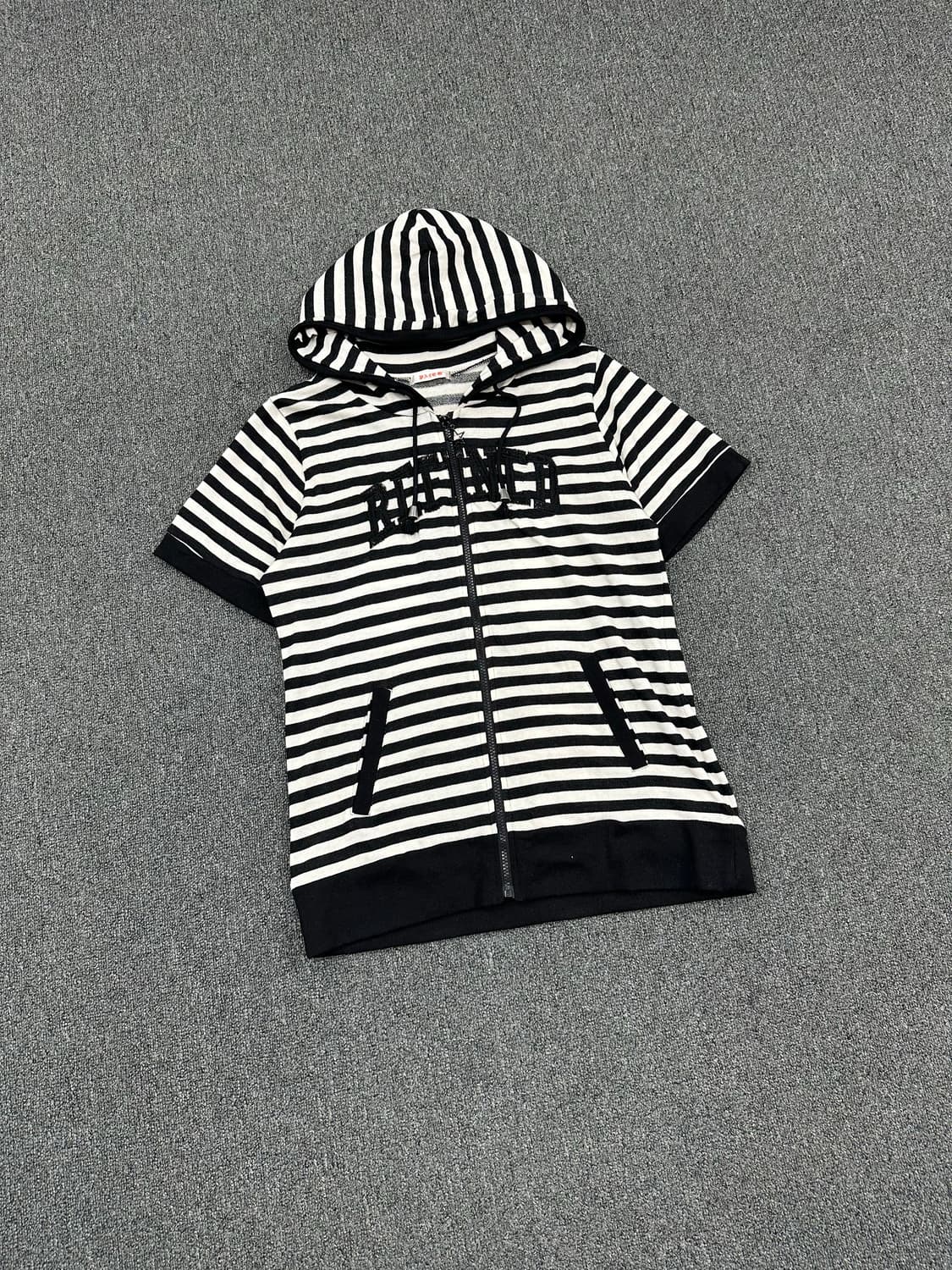 XL)Japanese vintage 여성 자수 레터링 스트라이프 반팔 후 상품이미지1