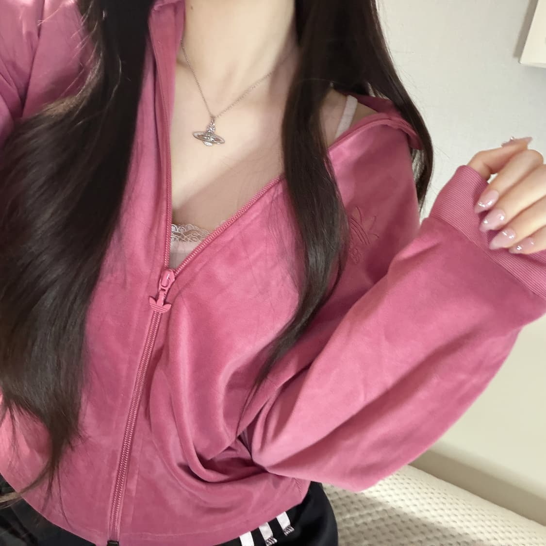 아디다스 핑크 레드 벨벳 트랙탑 져지 m 상품이미지2