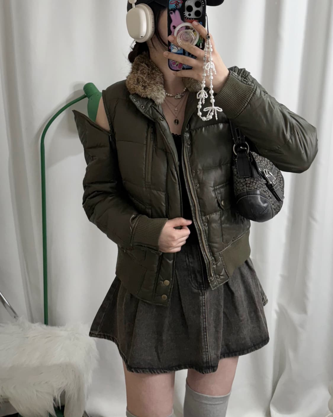 카키 레빗 퍼 다운 패딩 자켓 상품이미지4