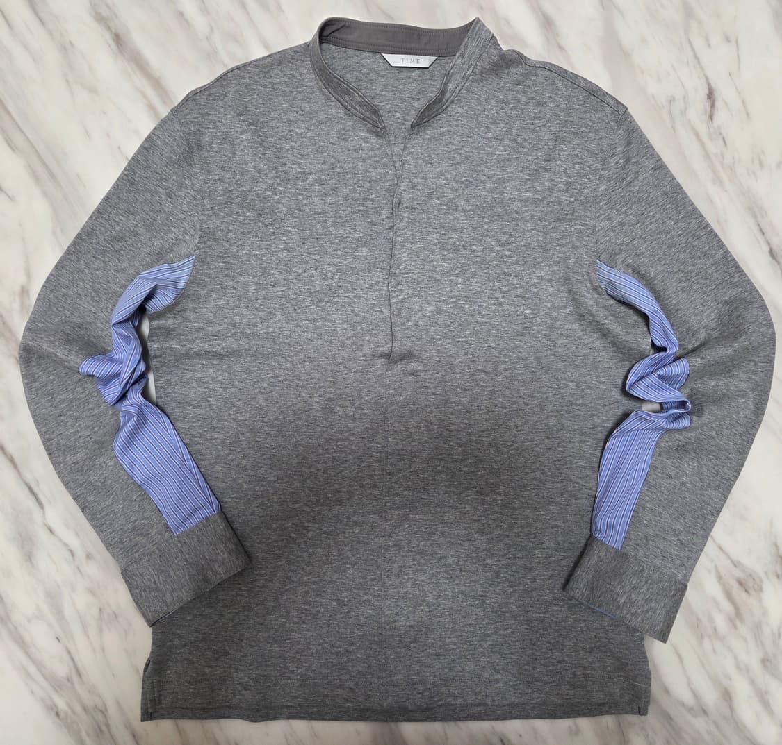 타임옴므 헨리넥 배색 하프 셔츠 상품이미지1