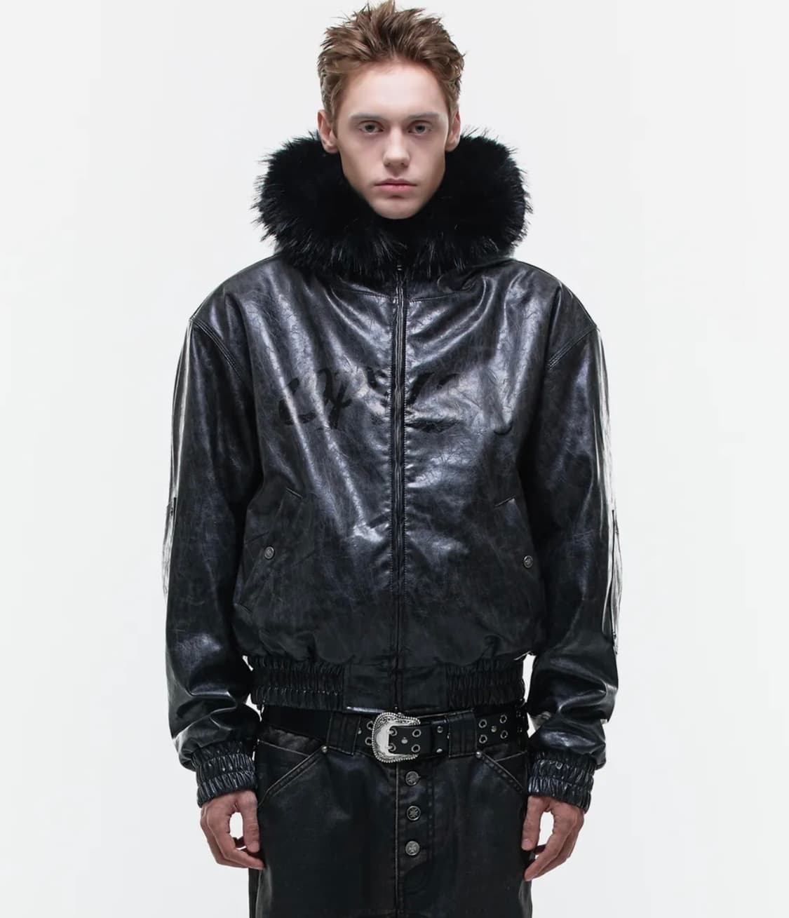 Op. 00 OP-USA HOODED LEATHER BOMBER BLAC 상품이미지1