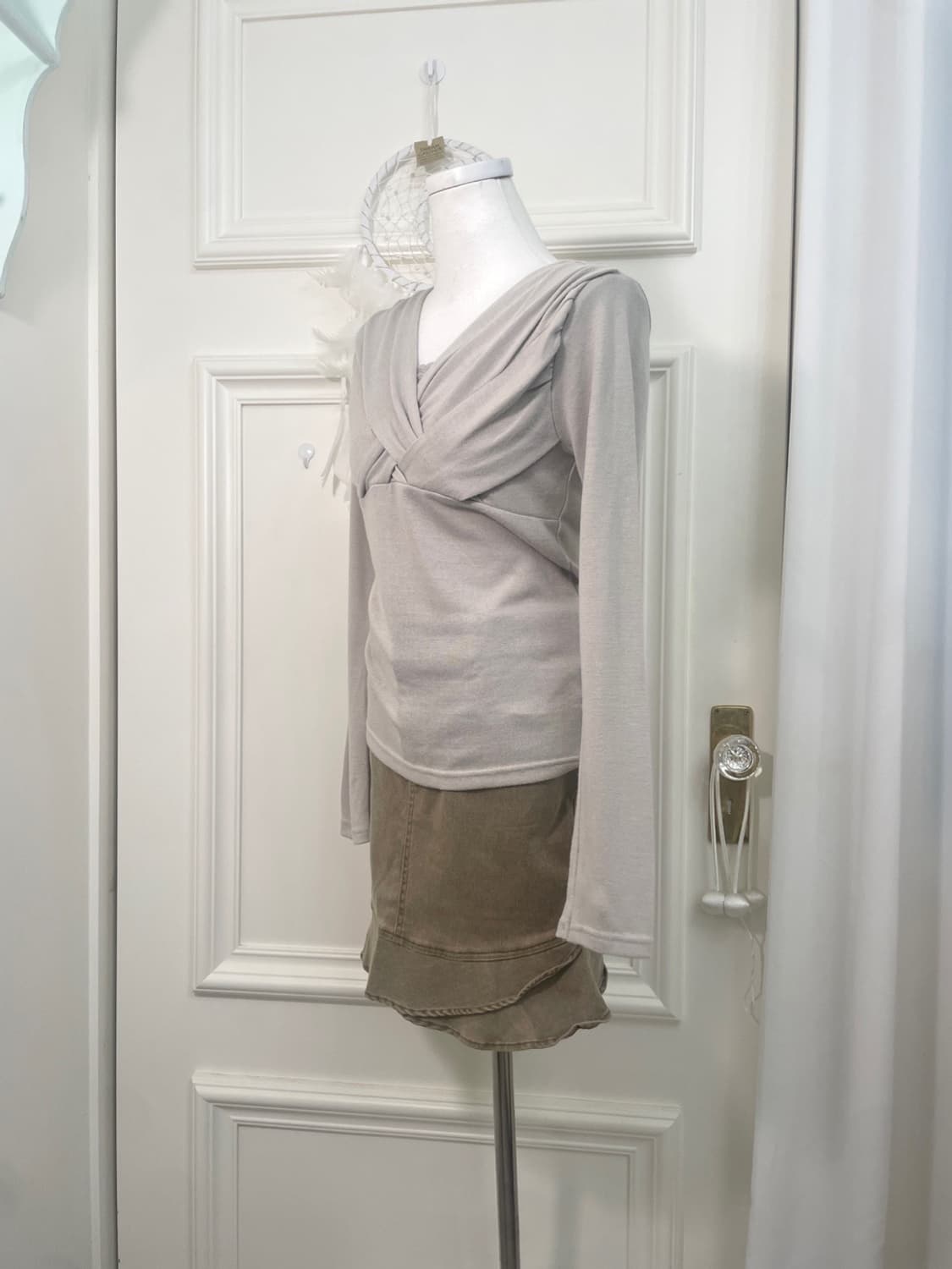 khaki denim ruffle point midi skirt 상품이미지7