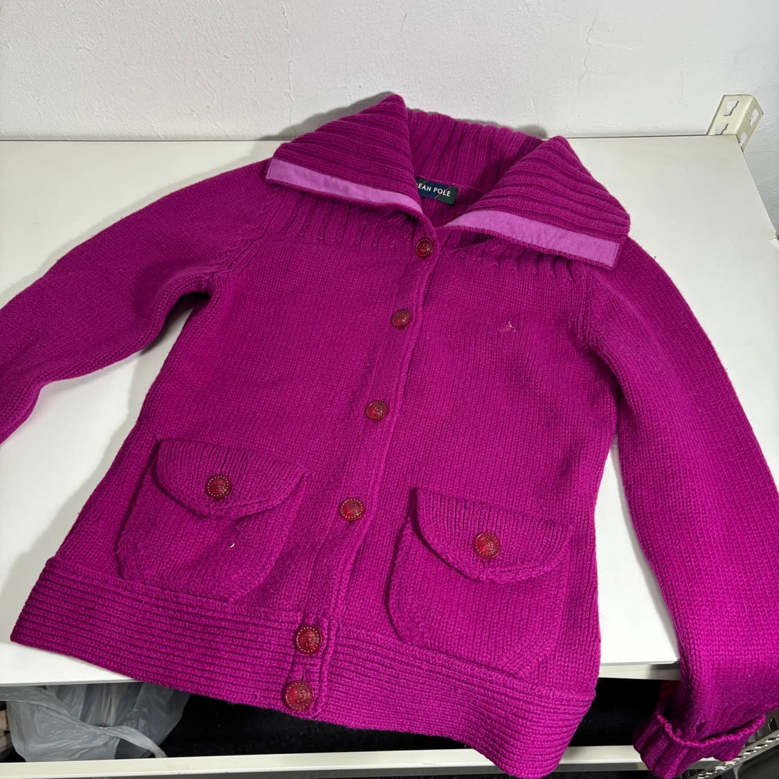 우먼M 빈폴 자주 기본로고 와이드카라넥 울 가디건 상품이미지1