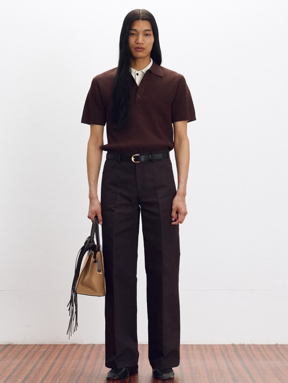 [할인] 렉토 25SS 코튼 블렌드 와이드 플레어 팬츠 다크 브라운 상품이미지2