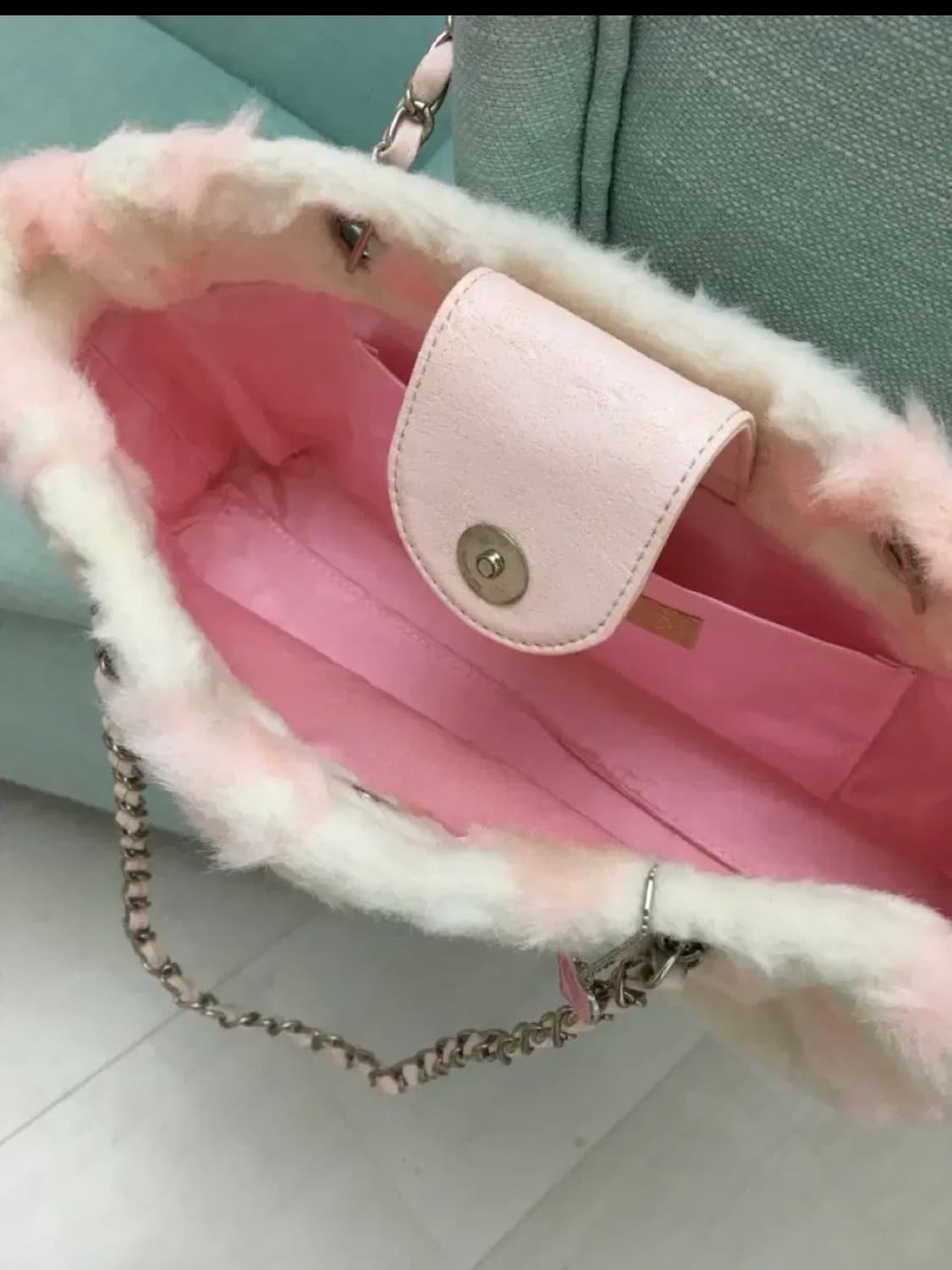 사만사타바사 화이트 핑크 리본 퍼 백 갸루 히메갸루 상품이미지4