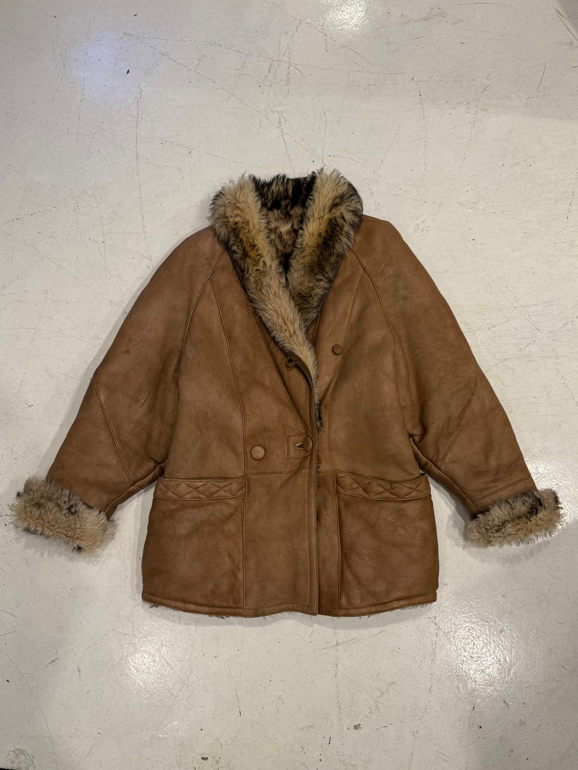 90s 이벨렌 양가죽 양털 무스탕 상품이미지2