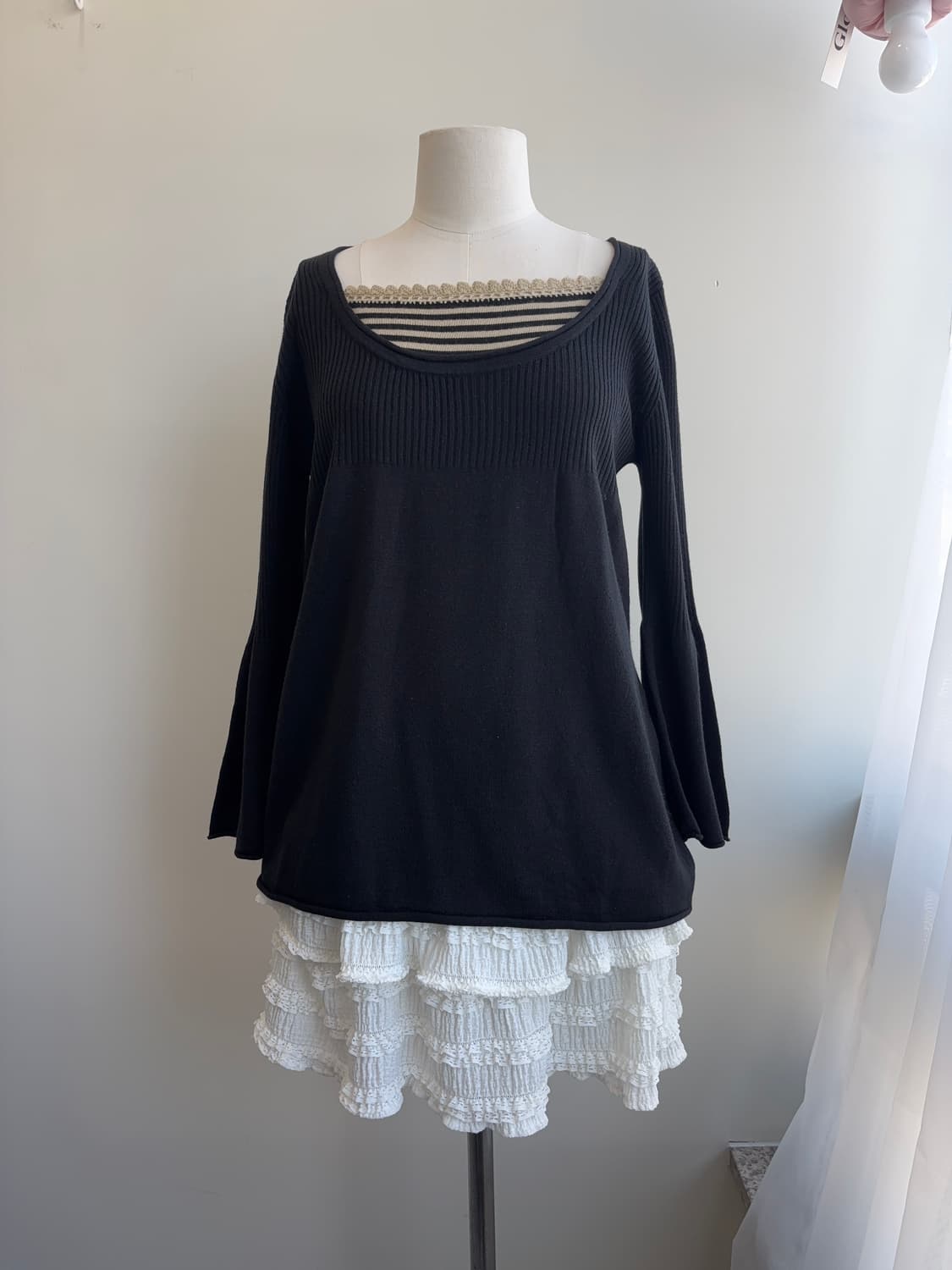 도쿄 넥 배색 골지 a라인 풀오버 상품이미지5