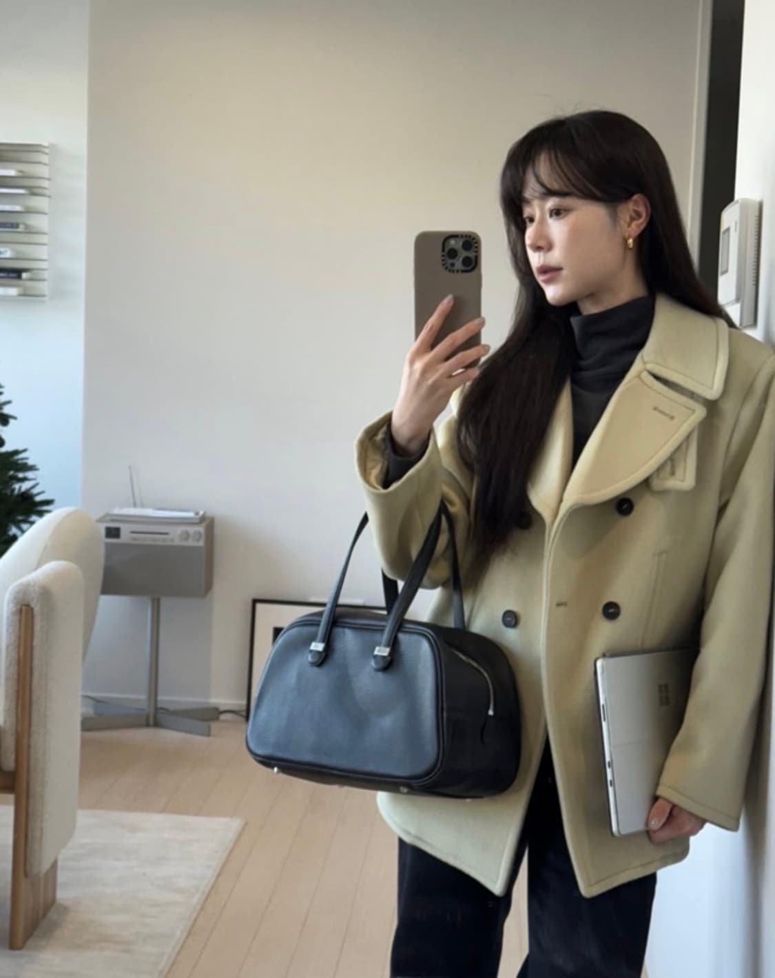 이주미 착용)NOD 캐시미어 울 블렌드 코트 올리브 베이지 상품이미지1