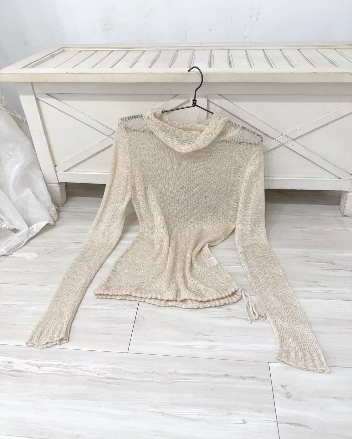 Light apricot Beige Ribbed Knit Turtlene 상품이미지1
