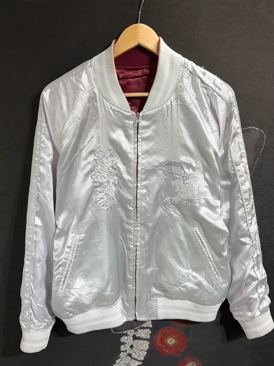 JPN 일본 빈티지 리버시블 양면 사틴 스카잔 용 자수 스카쟌 상품이미지8