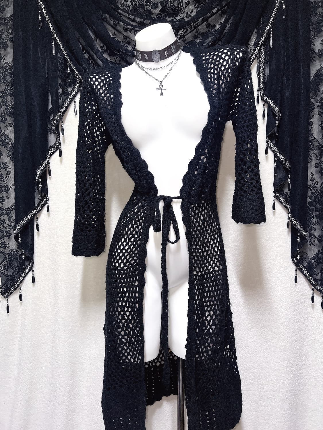 오리엔탈 다크페어리 뜨개니트 그물 로브 롱가디건 페어리그런지 빈티지 핀터 상품이미지5