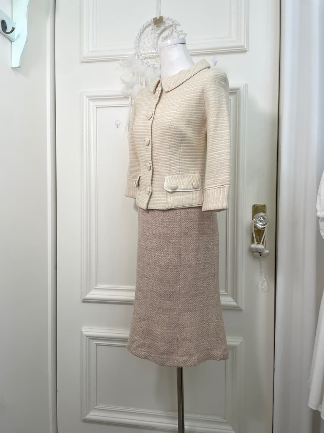 BARBIE ivorybeige collar pocket tweed li 상품이미지3