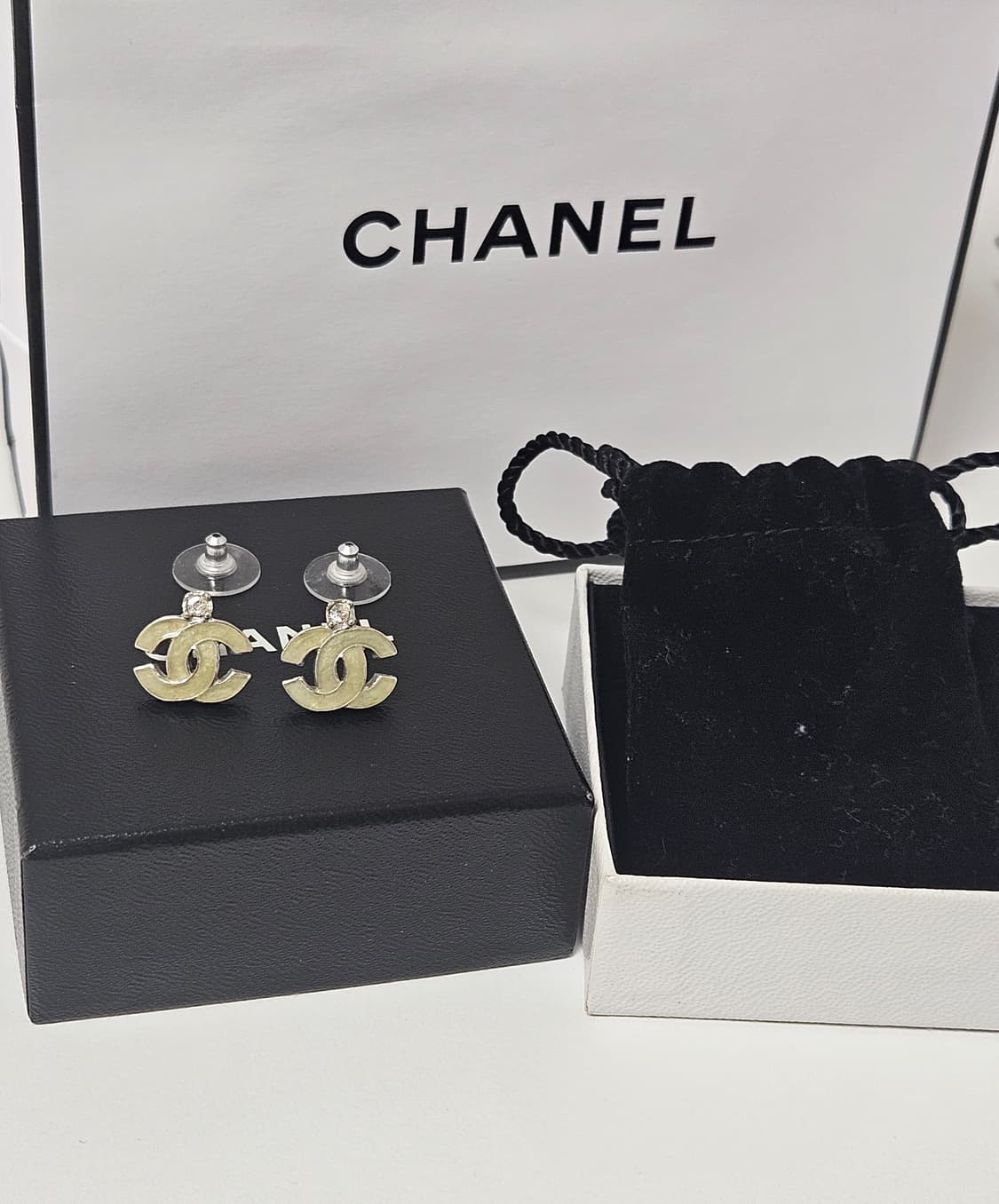 샤넬 빈티지 코코마크 라인스톤 귀걸이 (민트 옥색) [정품/풀세트] 상품이미지5