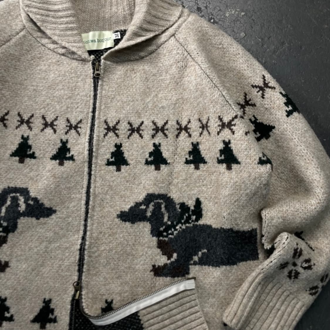 100 곤니치와붕쥬르 애니멀 투웨이 니트집업 상품이미지2