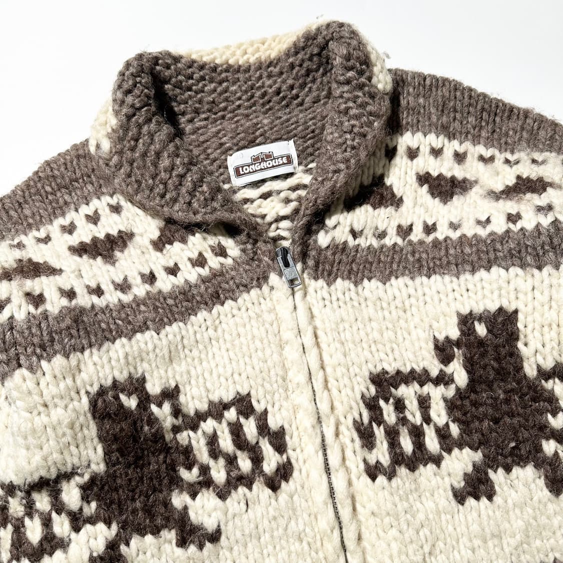 롱하우스 캐나다 코위찬 헤비울 숄카라 니트 집업 가디건 상품이미지3