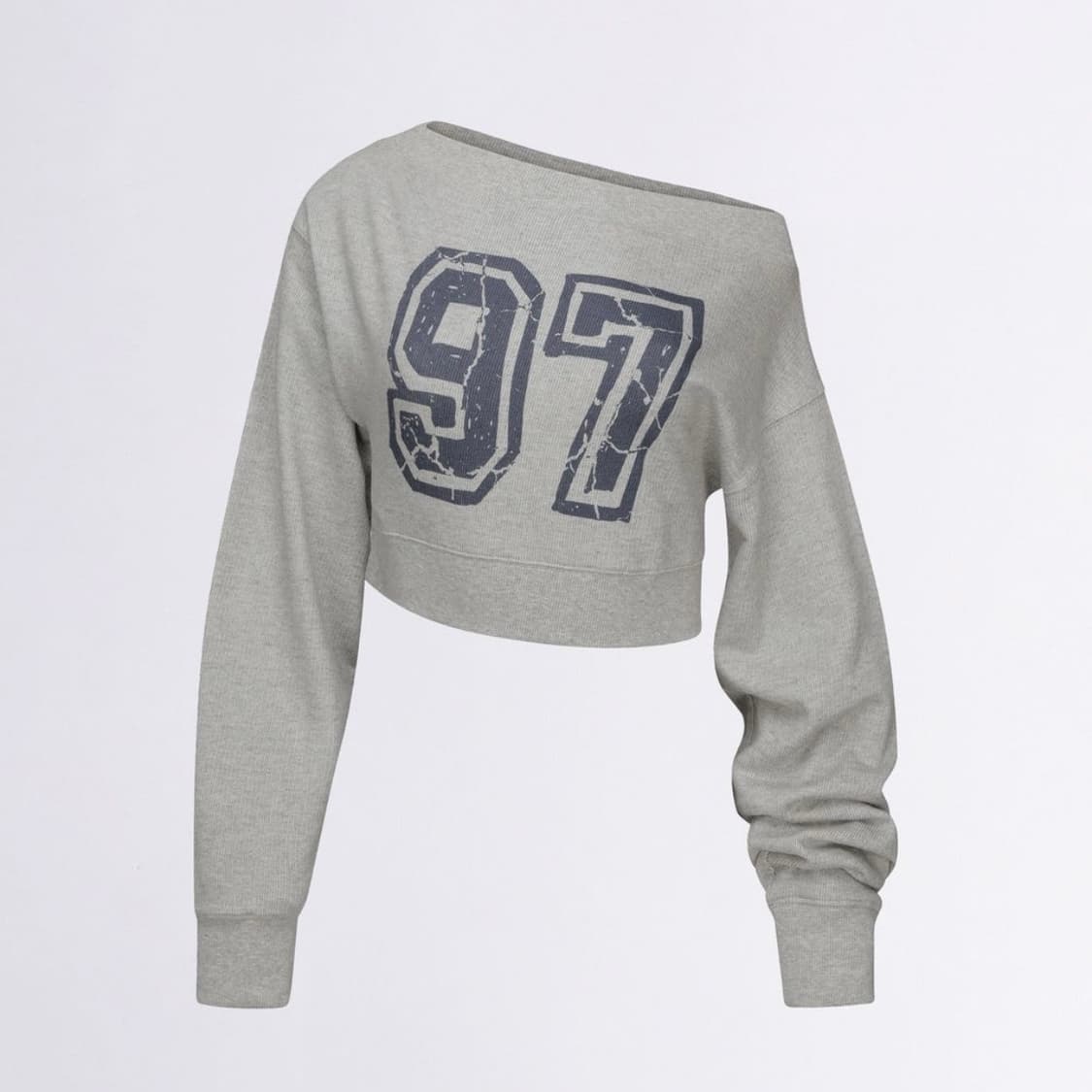 스컬프터 오프숄더 크롭 맨투맨 멜란지그레이 상품이미지1