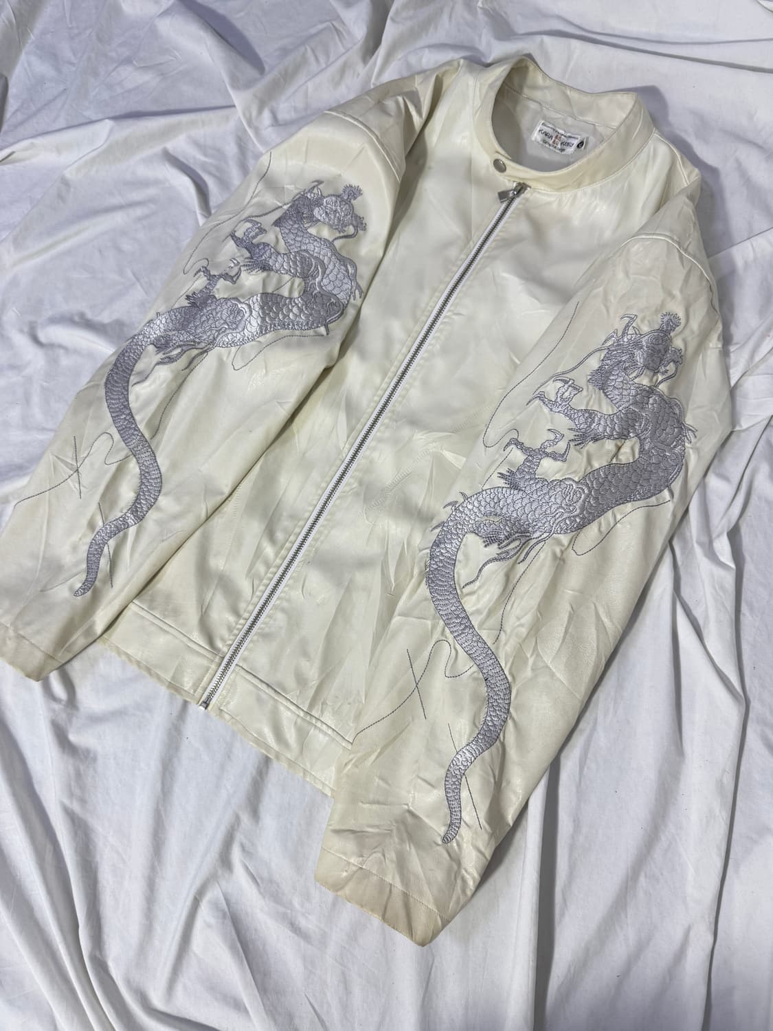 카라쿠리 타마시 봉황 용 자수 레더 자켓 상품이미지6
