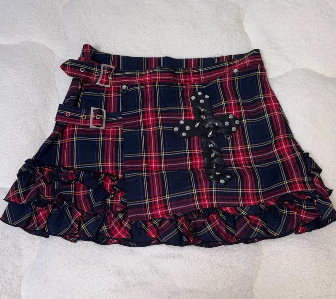 Body Line 바디라인 십자가 체크 펑크 스커트 나나 상품이미지1