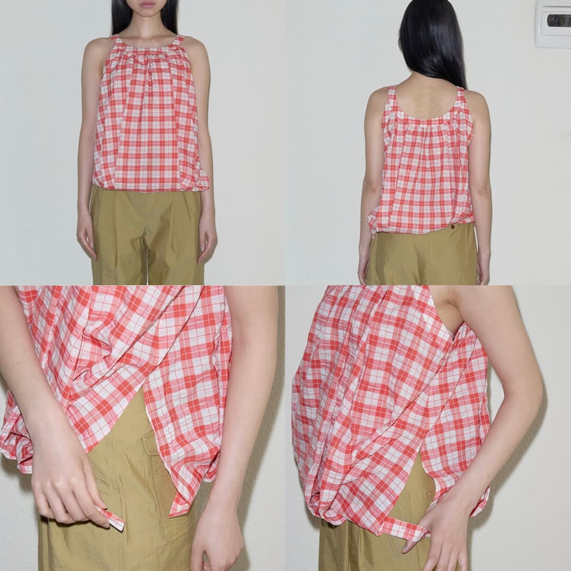 언쿡드 체크 볼륨 슬리브리스 블라우스 상품이미지8