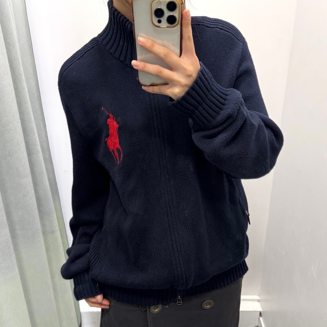 폴로 네이비 레드 빅포니 투웨이 니트 가디건 상품이미지3