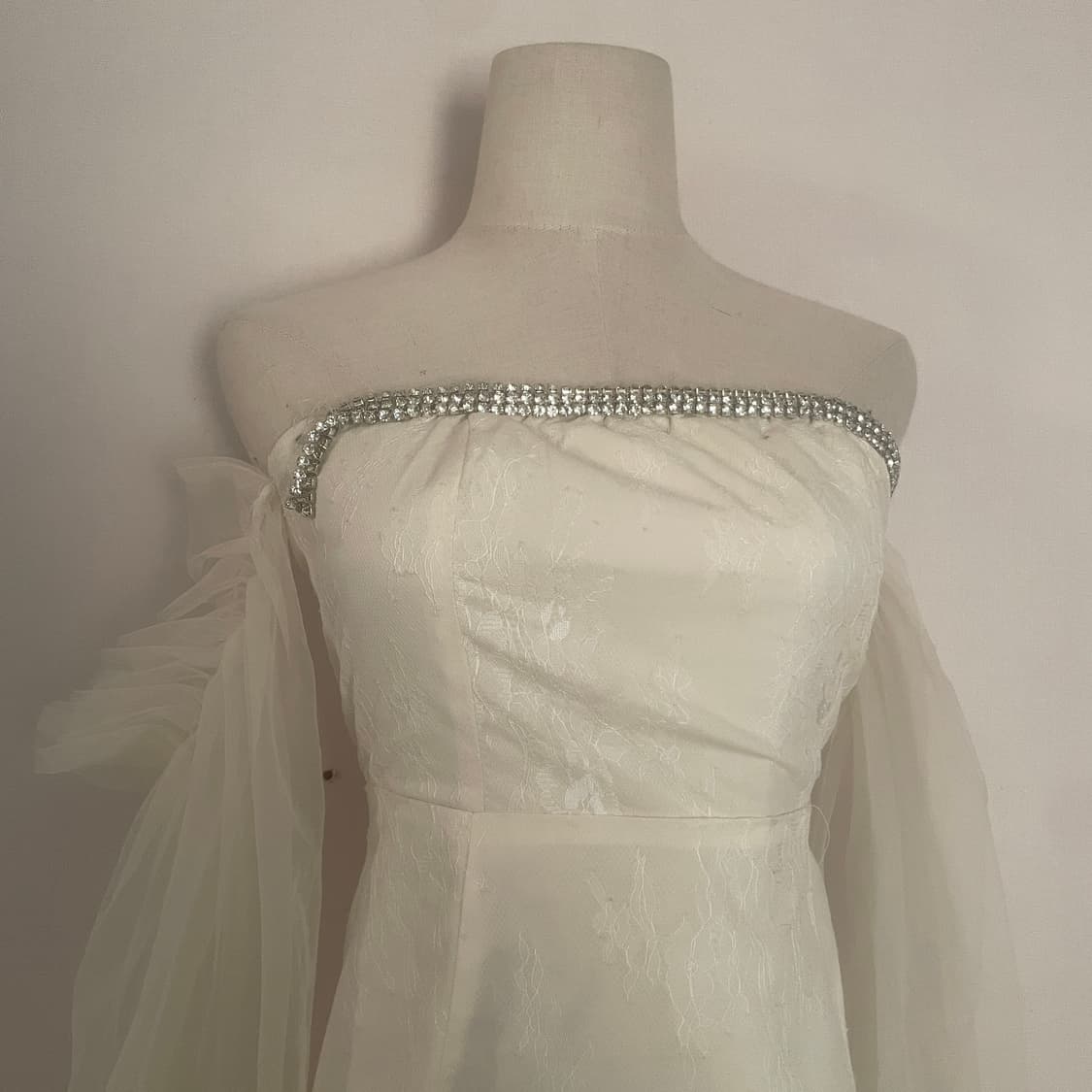 화이트 튜브탑 레이스 미니 드레스 빈티지 원피스 시스루 원피스 연말룩 상품이미지2