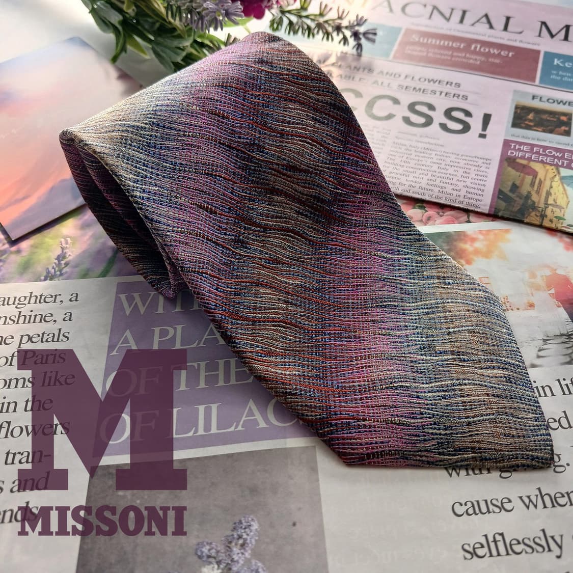 미쏘니 실크 멀티 스트라이프 웨이브 넥타이 8.9cm B등급 A18764 상품이미지1