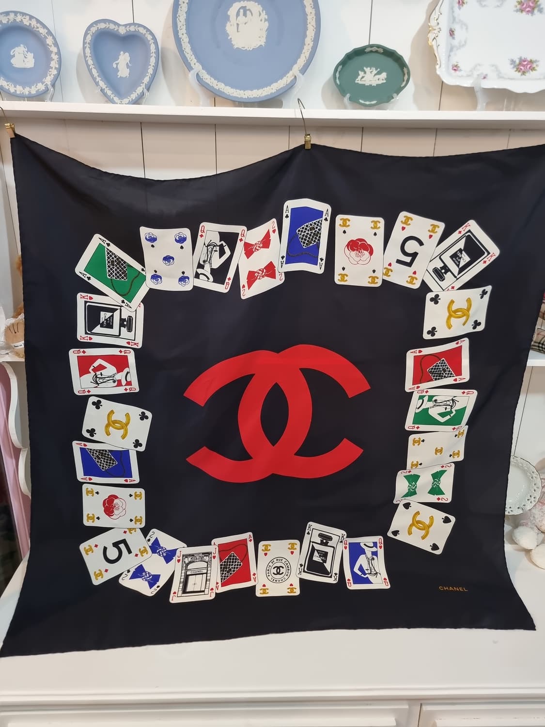 Chanel 샤넬빈티지 카드 프린트 실크 스카프 상품이미지1