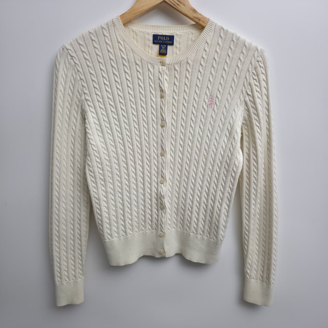 [S] 폴로 랄프로렌 케이블 핑크포니 가디건 아이보리 신형 큐알택 상품이미지1